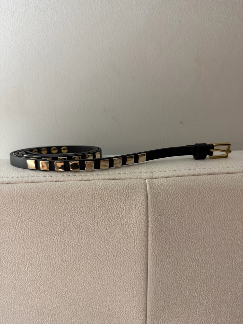 Lafayette 148 New York Black Leather Belt with Gold Studs